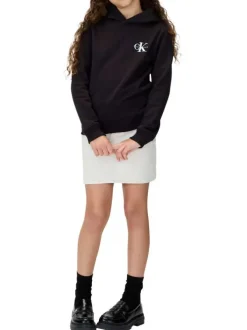 Sweat à capuche en coton noir uni à coupe droite avec le logo imprimé