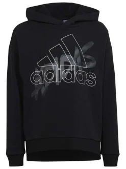 Sweat à capuche en coton noir à logos poitrine et détail blanc en bas du dos