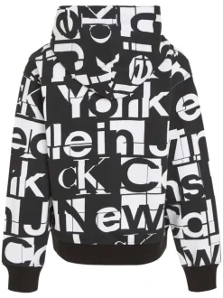 Sweat à capuche en coton régénératif noir imprimé logo avec une coupe relaxed