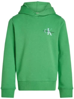 Sweat à capuche en coton vert uni avec une coupe droite et le logo imprimé