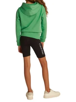 Sweat à capuche en coton vert uni avec une coupe droite et le logo imprimé