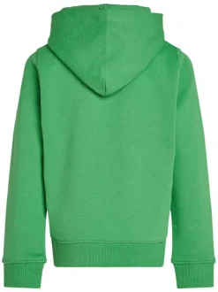 Sweat à capuche en coton vert uni avec une coupe droite et le logo imprimé