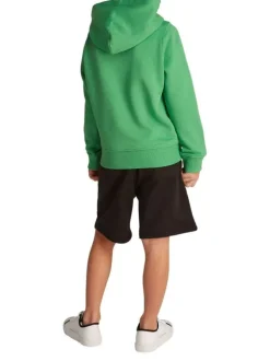 Sweat à capuche en coton vert uni avec une coupe droite et le logo imprimé