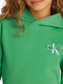 Sweat à capuche en coton vert uni avec une coupe droite et le logo imprimé