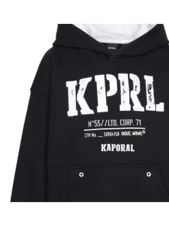 Sweat à capuche noir uni à coupe droite avec un imprimé blanc à la poitrine