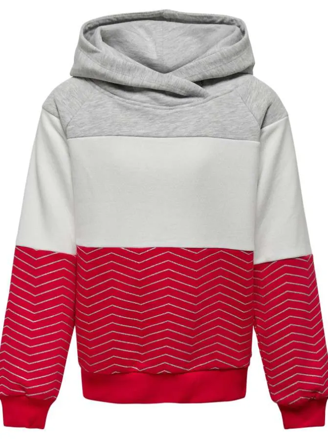 Sweat à capuche tricolore avec une coupe droite et à motifs chevrons