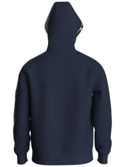 Sweat à capuche zippé bleu marine uni à coupe droite avec écritures blanches