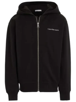 Sweat à capuche zippé en coton régénératif noir avec une coupe relaxed