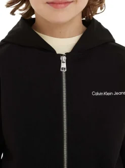 Sweat à capuche zippé en coton régénératif noir avec une coupe relaxed