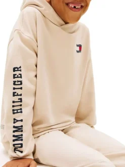 Sweat beige imprimé à coupe ajustée pourvu d'un col à capuche