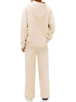 Sweat beige imprimé à coupe ajustée pourvu d'un col à capuche