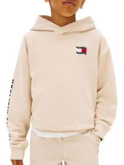 Sweat beige imprimé à coupe ajustée pourvu d'un col à capuche