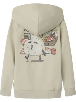 Sweat beige imprimé avec une coupe droite et un col à capuche