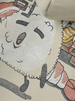 Sweat beige imprimé avec une coupe droite et un col à capuche