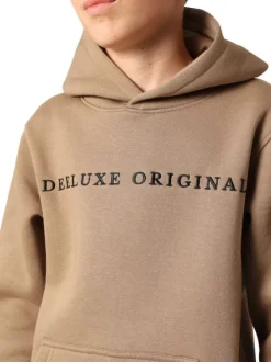 Sweat beige uni avec un col à capuche et une poche traversante