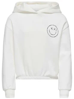 Sweat blanc imprimé avec des manches longues et un col à capuche