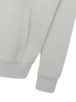 Sweat blanc uni à capuche avec une poche à l'avant et une coupe droite