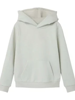 Sweat blanc uni à capuche avec une poche à l'avant et une coupe droite