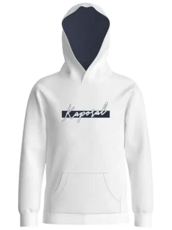 Sweat blanc uni avec une coupe droite et une poche kangourou à l'avant