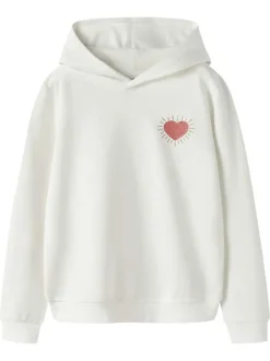 Sweat blanc uni pourvu d'un imprimé coeur et d'une coupe droite
