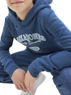 Sweat bleu à motifs avec un col à capuche et une coupe droite