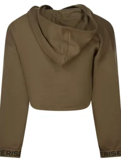 Sweat chocolat uni à coupe large avec col à capuche, demi-zip et logo noir