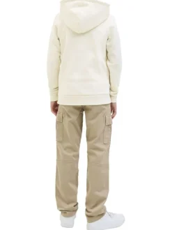 Sweat écru avec un motif une coupe droite et un col à capuche