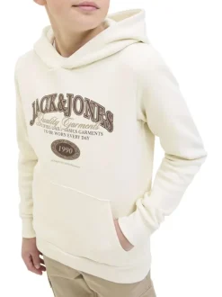 Sweat écru avec un motif une coupe droite et un col à capuche