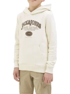 Sweat écru avec un motif une coupe droite et un col à capuche