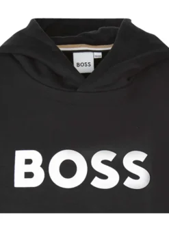 Sweat en coton à capuche noir uni coupe droite avec une grande poche
