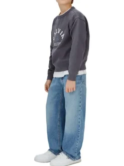 Sweat en coton anthracite uni avec une coupe droite et un col rond