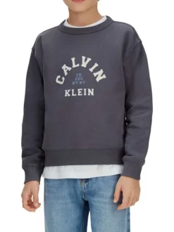 Sweat en coton anthracite uni avec une coupe droite et un col rond