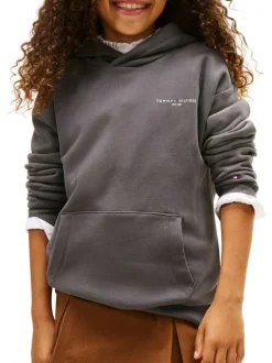 Sweat en coton anthracite avec un col à capuche et des manches longues