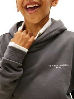 Sweat en coton anthracite avec un col à capuche et des manches longues