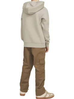 Sweat en coton beige à coupe ample avec imprimé bleu et blanc et col à capuche
