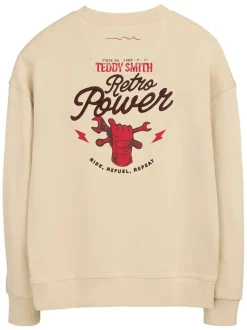 Sweat en coton beige imprimé à la poitrine et au dos avec un col rond