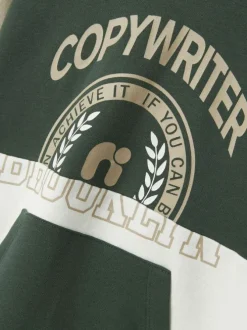 Sweat en coton biologique vert imprimé à l'avant avec un col à capuche
