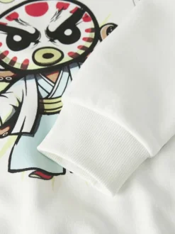 Sweat en coton biologique blanc uni pourvu d'un imprimé poulpe