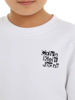 Sweat en coton biologique mélangé blanc avec coupe relaxed et col rond