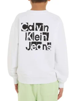 Sweat en coton biologique mélangé blanc avec coupe relaxed et col rond