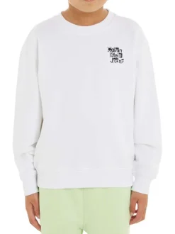 Sweat en coton biologique mélangé blanc avec coupe relaxed et col rond