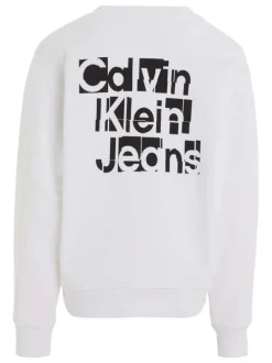 Sweat en coton biologique mélangé blanc avec coupe relaxed et col rond