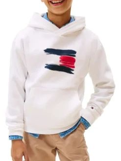 Sweat en coton blanc à imprimé fantaisie avec un col à capuche