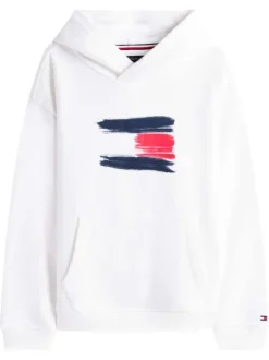Sweat en coton blanc à imprimé fantaisie avec un col à capuche