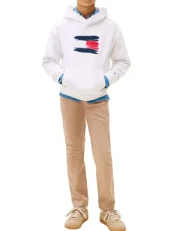 Sweat en coton blanc à imprimé fantaisie avec un col à capuche