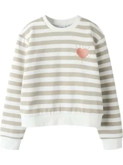 Sweat en coton blanc à rayures pourvu d'un coeur brodé et d'une coupe droite