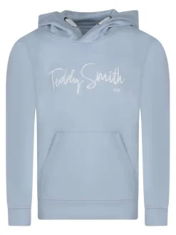 Sweat en coton bleu clair à coupe droite pourvu d'un col à capuche