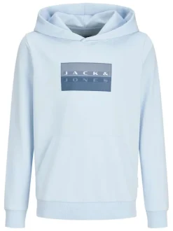 Sweat en coton bleu clair à coupe droite pourvu d'un col à capuche