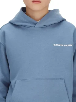 Sweat en coton bleu uni avec une coupe droite et une capuche