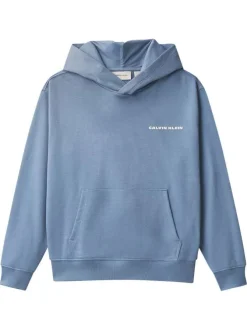 Sweat en coton bleu uni avec une coupe droite et une capuche